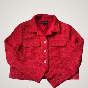 Rachel Zoe Red Cropped Jacket Blazer Button Front Pockets Women's M New Textured